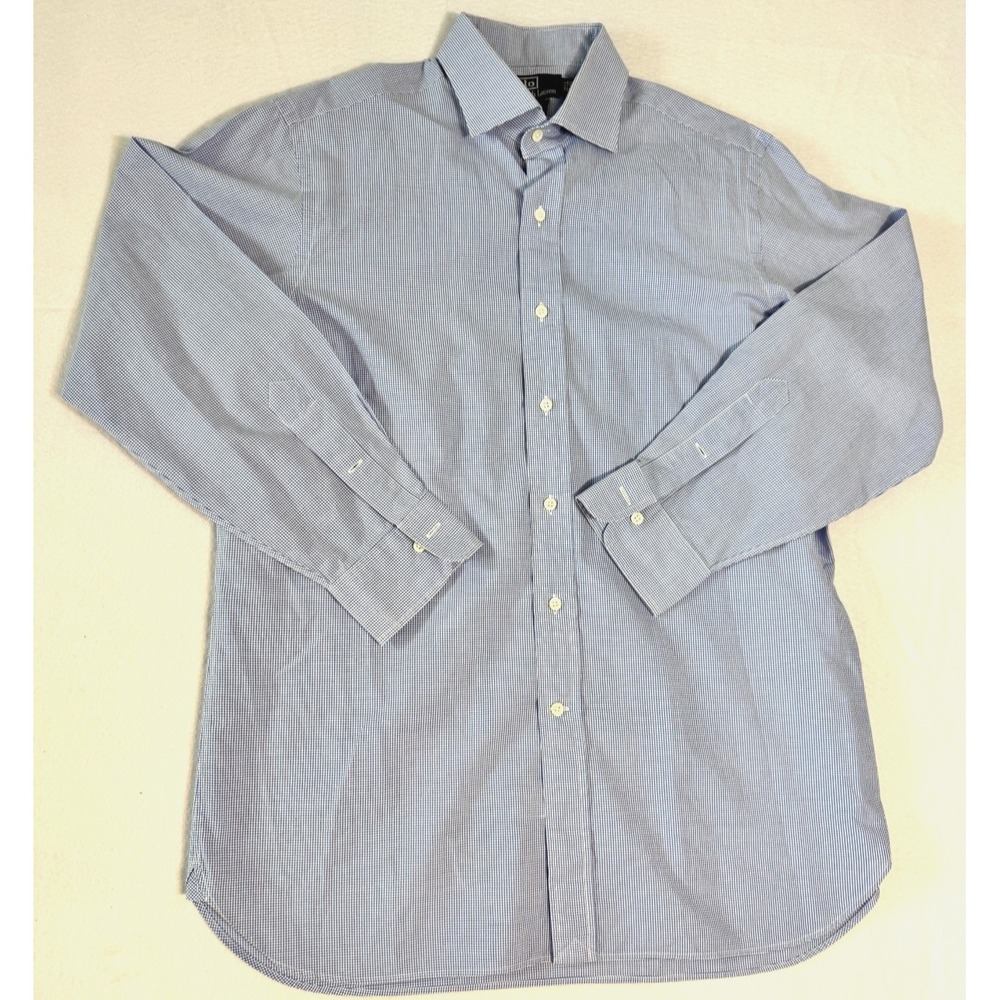 Polo Ralph Lauren Shirt Blue 16/33 Gingham Check‎ Regent Classic Fit Button Up